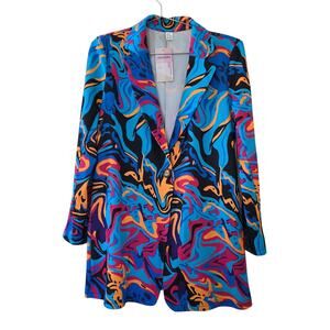 WDIRARA Abstract Print Blazer Women Size M Long Sleeve One Button Multicolor